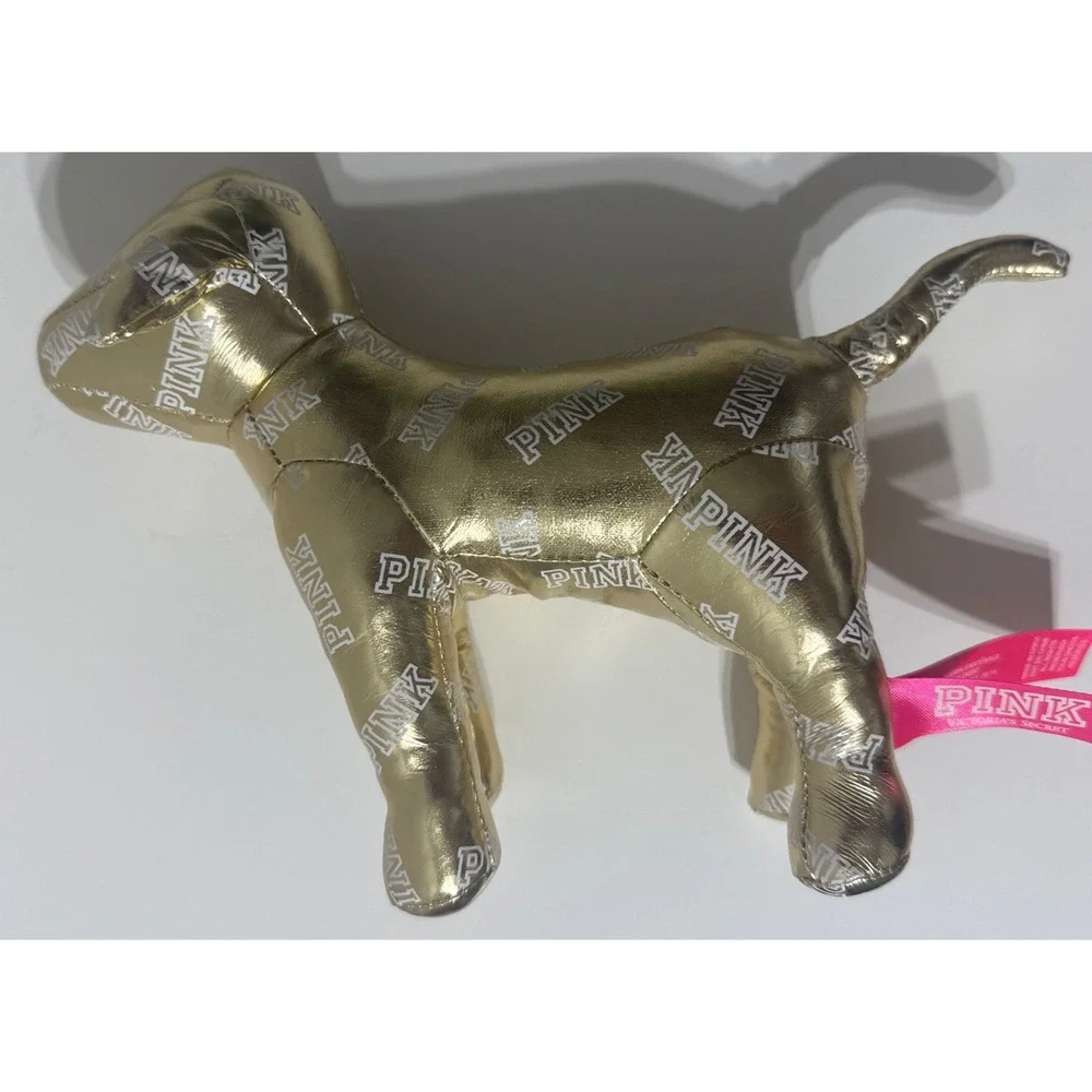 2014 Victoria Secret Plush‎ PINK Dog SHINY Metallic Gold w/ 